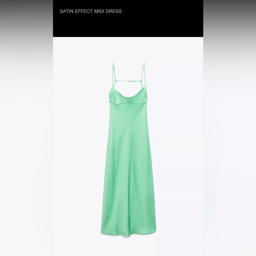 ZARA Satin Effect Midi Dress - Mint Green - M